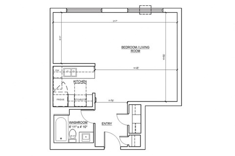 Bachelor studio apartment floor plan at Fairway Towers in Sarnia